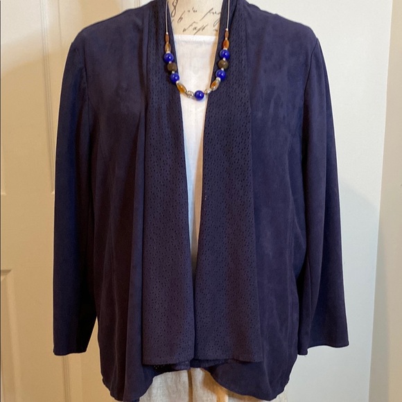 Chico's Jackets & Blazers - Chico’s Suede Navy Blue Open Front Cut Out design Jacket Chico’s size 3